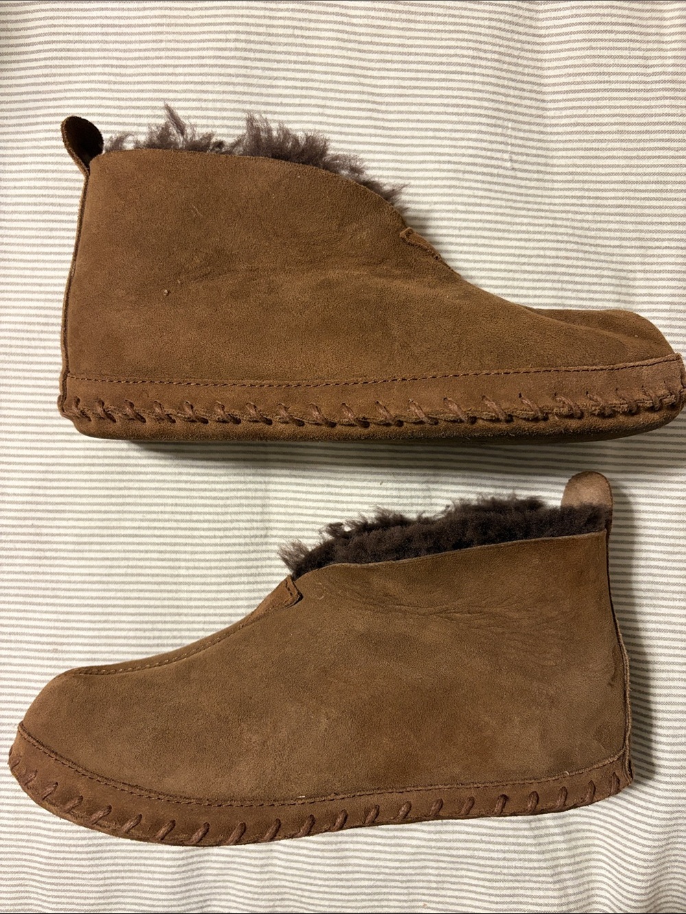 L.L.Bean Wicked Good Boot Moc Slippers Suede Shearling Lined Brown 8M - Picture 2 of 8
